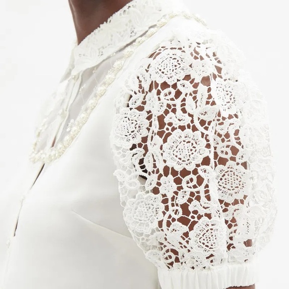 SELF-PORTRAIT Faux-Pearl Embellished Crepe blouse - Picture 5 of 12